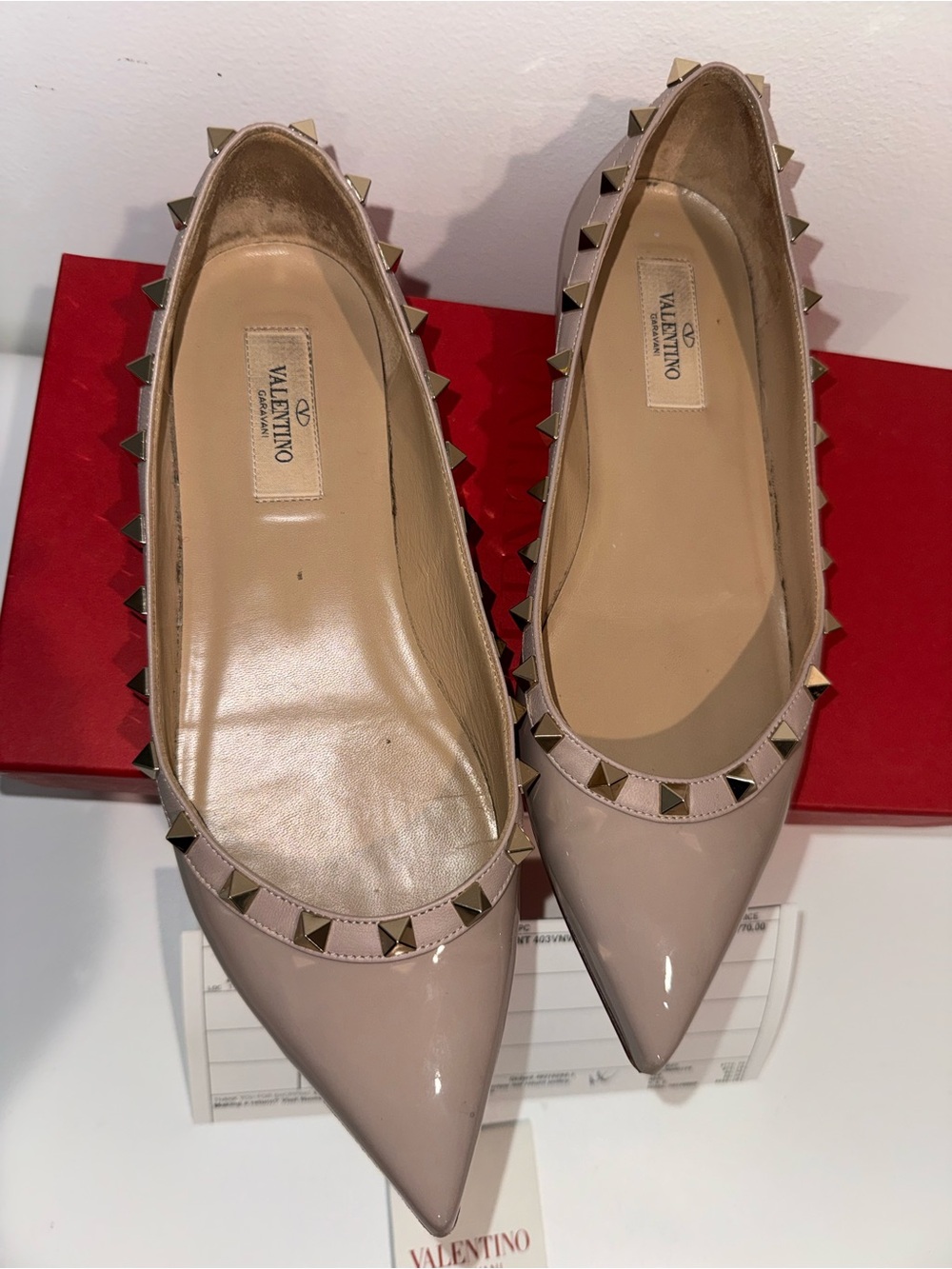 These Valentino Garavani Rockstud Pointed Toe Ballerina Flats nude size 8 - Picture 12 of 16